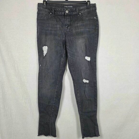 Maurices Distressed Gray Skinny Jeans L Short Raw Hem - Picture 1 of 8